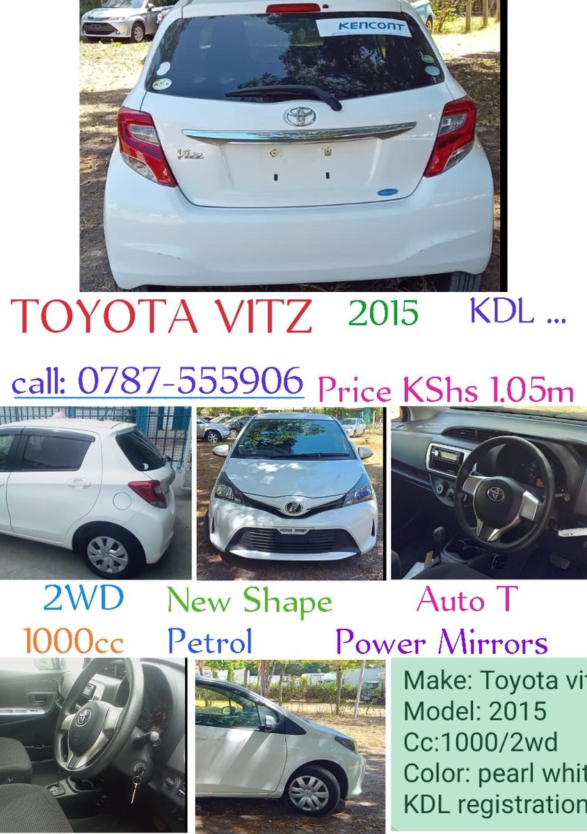 2015ArthurM's tweet image. Look here, we&apos;re selling VITZ TOYOTA,
2015
@ KShs 1,050,000 ONLY🔥

Call: 0787-555906

KDL ...
Pearl-white
1000cc
Auto T
2WD
Power mirrors
Location Mombasa 🌴

Steve Harvey Tubonge Tuesday Tirries #PochOut Butita Ruiru Chelsea Pochettino Iran @oloojl Toni Kroos Tuchel iPhone