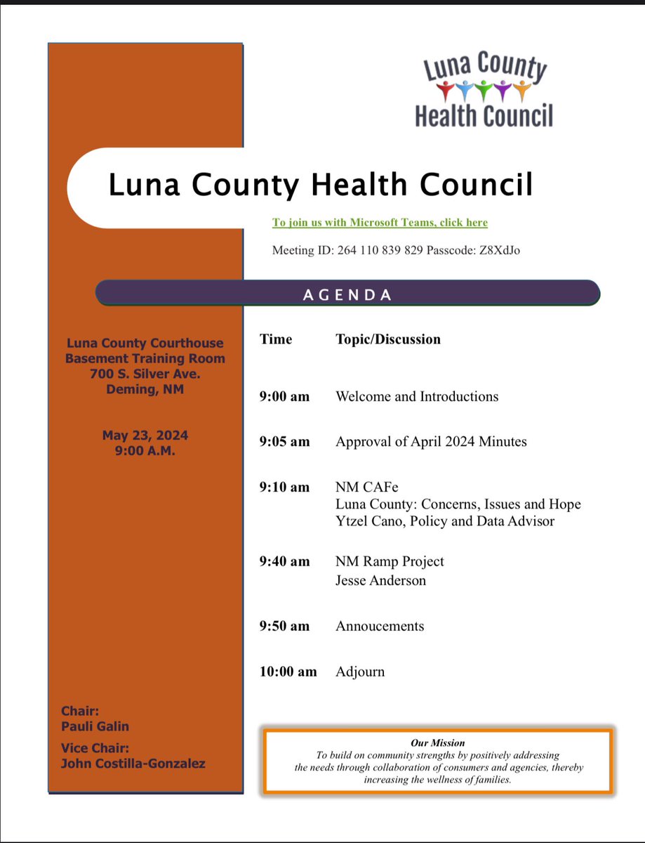 NM CAFe will be presenting the results of our canvassing efforts of Deming on Thursday, May 23rd @ 9:00am to the Luna County Health Council. You can join in person at the Luna County Courthouse located at 700 S. Silver Ave, Deming, NM or online on zoom.