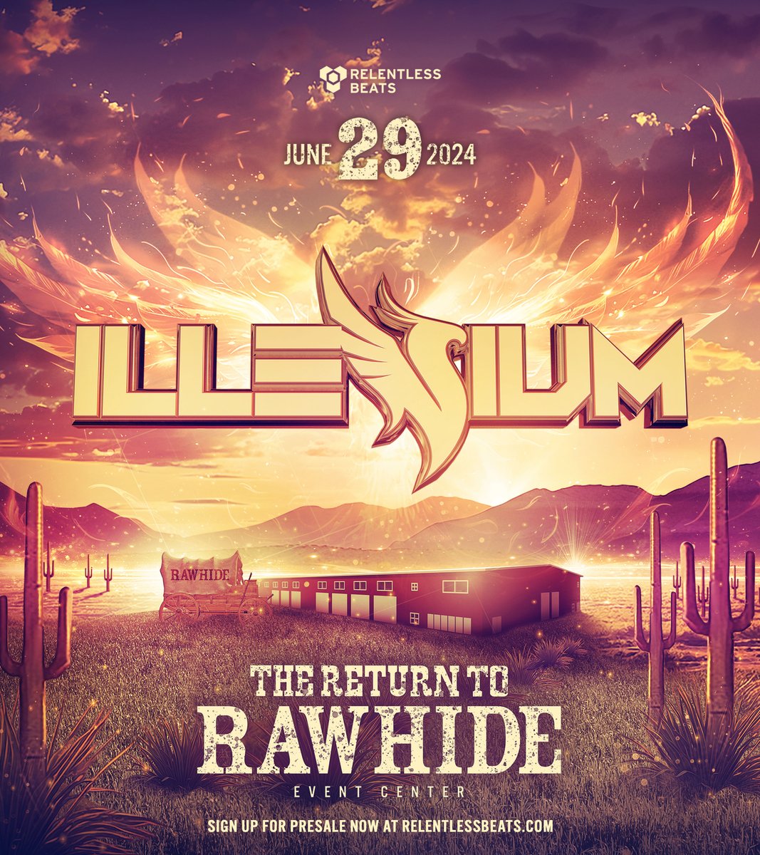 #JustAnnounced: @Illenium returns to Arizona for his largest headline in the state to date at our long-awaited return to Rawhide Event Center on 6/29!

Signup for presale now: rb.ht/Rawhide24

Presale Thursday, May 23 at 10am PT
Tickets on sale Friday, May 24 at 10am PT
