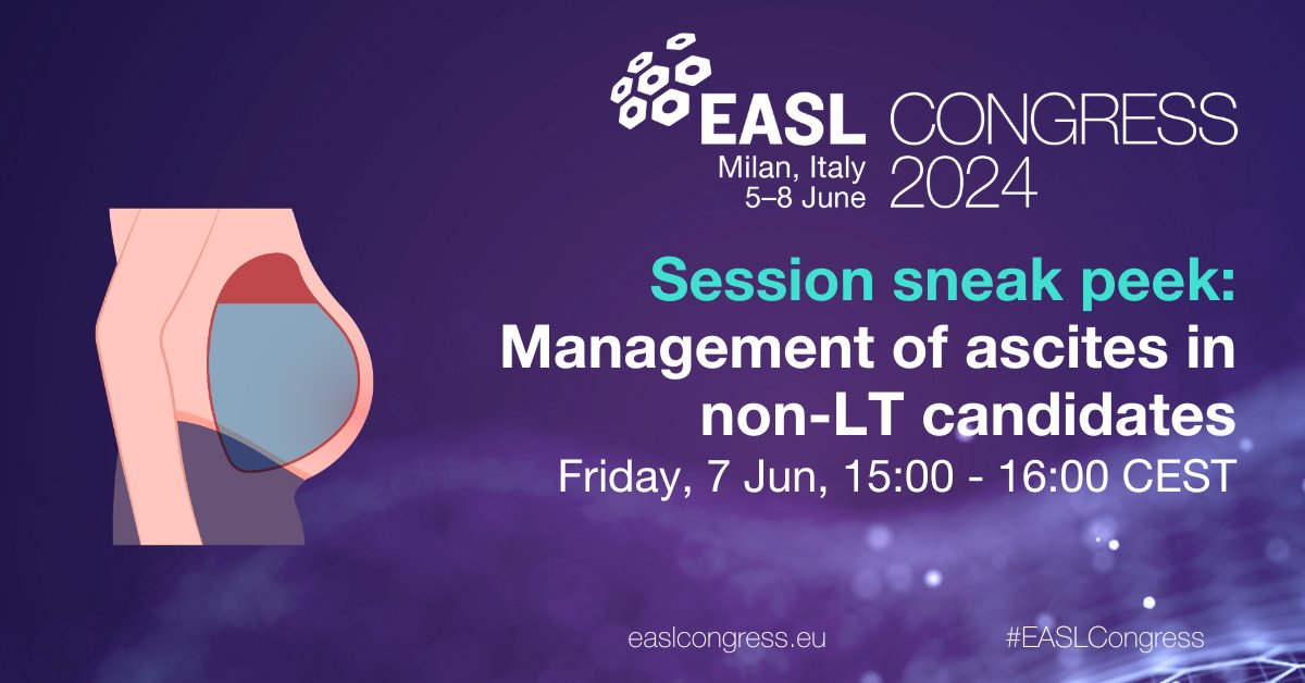 At #EASLCongress 2024 we will focus on managing ascites in non-LT candidates! Dive deep into treatment complexities. From TIPS to palliative care, explore diverse strategies and gain valuable insights into this pressing clinical scenario. bit.ly/3UhxA5W