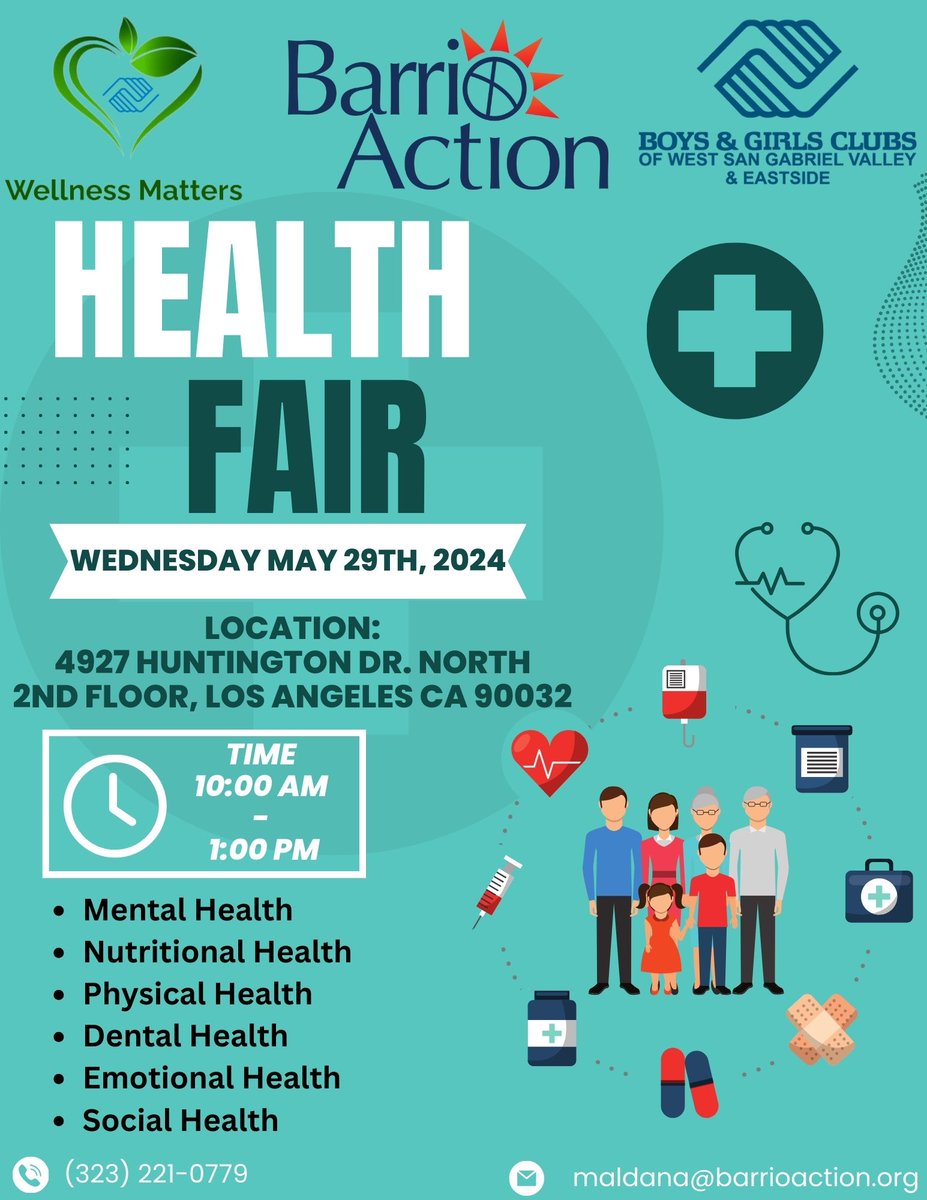 BarrioAction's tweet photo. Health Fair (FREE FOR ALL)

Join us for resource fair where you can get information on medical insurance and local clinics!🩺🏥 https://t.co/S9NtvGRuvR