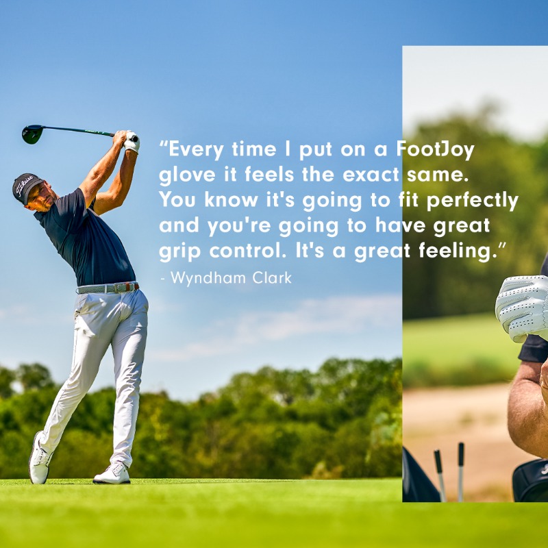 FootJoy's tweet photo. FootJoy is the #1GloveInGolf through a relentless and unmatched commitment to 𝐅𝐢𝐭, 𝐅𝐞𝐞𝐥 𝐚𝐧𝐝 𝐐𝐮𝐚𝐥𝐢𝐭𝐲.

#PureTouch | @Wyndham_Clark