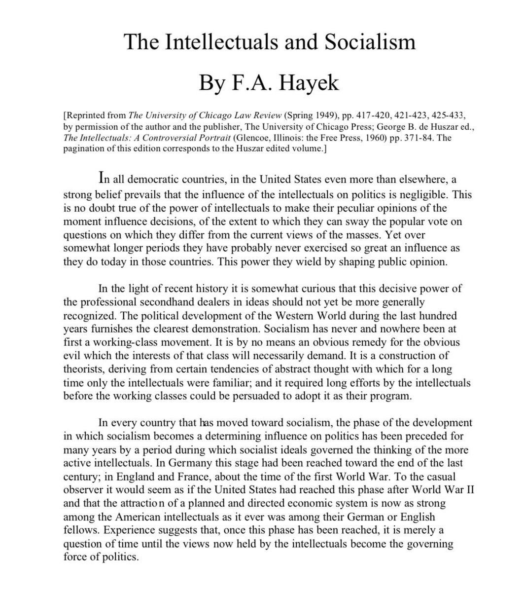 LawrenceVanhove's tweet image. Gedoe over de #veto peiling aan de #kuleuven = storm in een glas water. Liberaal Hayek legde in 1949 al haarfijn uit hoe het komt dat veel intellectuelen een bias hebben tot socialistische en/of utopische denkbeelden.

👇🏽Het antwoord is: ga in discussie

cdn.mises.org/Intellectuals%…
