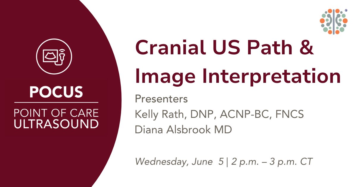 Join Drs. Kelly Rath & Diana Alsbrook on June 5 from 2-3 PM CT for our next #POCUS webinar on cranial US path & clinical integration. This webinar is intended to provide an intermediate-level, case-based discussion of pathology. Register: ow.ly/qGEt50RIUsP #neurocritcare