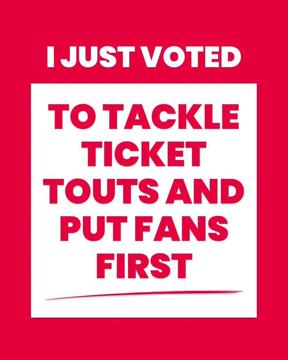 Fed up of ticket touts? Me too 🙄 Tonight, I voted to cap resale prices, limit the number of tickets that resellers can list and make platforms accountable. It’s time to put fans first!