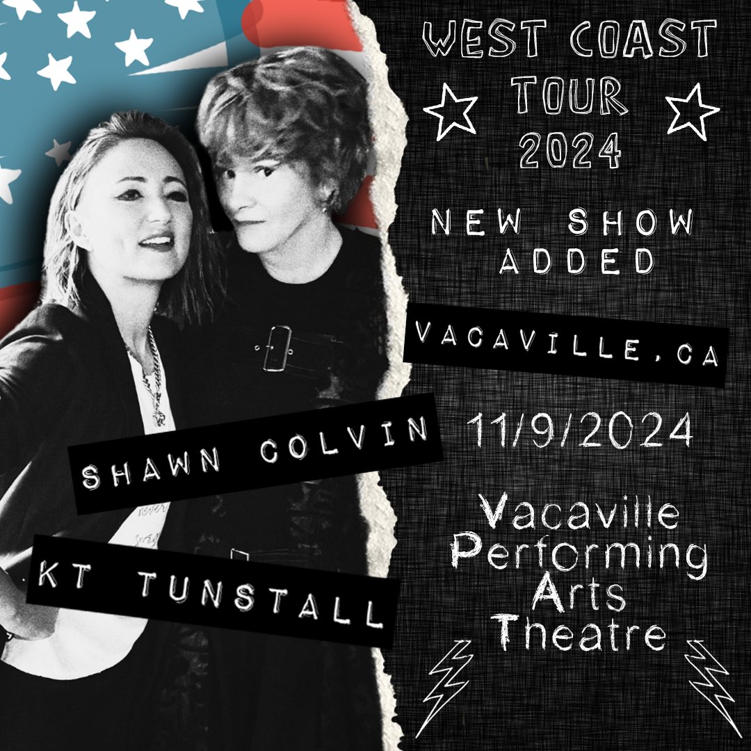 Lil’ addition to @Shawn_Colvin & I’s West Coast Tour ☀… November 9th at the Vacaville Performing Arts Theatre, CA Tickets are on sale now at: vpat.showare.com/eventperforman…