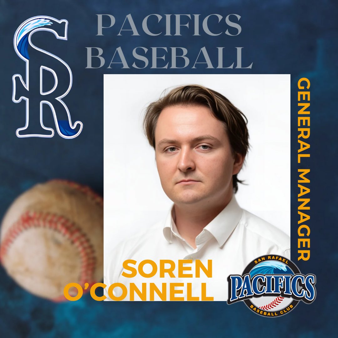 SRPacifics's tweet image. The San Rafael Pacifics are excited and thrilled to name Soren O'Connell as this year's new General Manager! #SanRafaelPacifics #PacAttack #MarinCounty 🌊⚾️