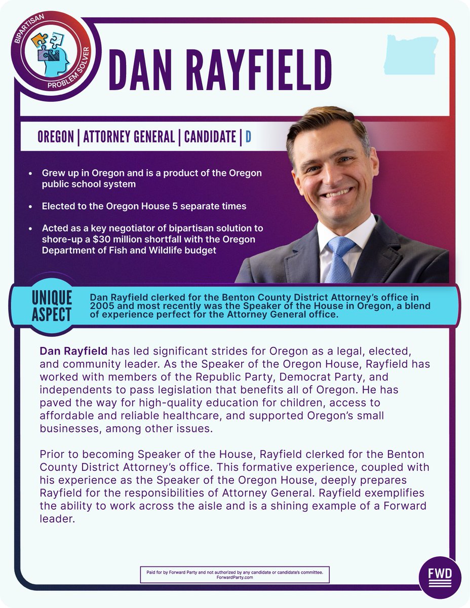VOTE TODAY! We are excited to announce our endorsement of @DanRayfield, whose primary is today. If you vote in #Oregon, this is your chance to shore up democracy via the attorney general's office. Dan is a strong leader running for all the right reasons who brings a powerful