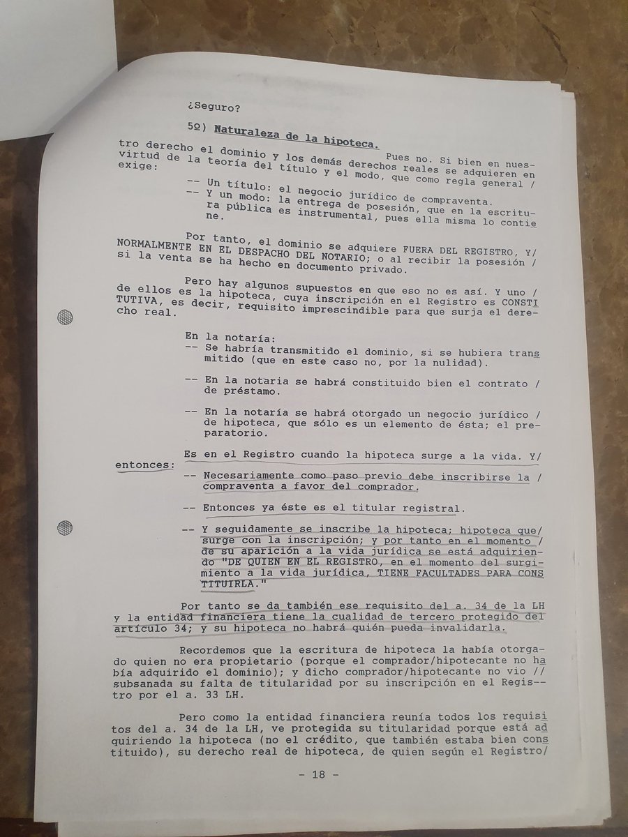 <a href="/Marcos_SYM/">Marcos Serrano</a> Llagaria defendía q el acreedor hipotecario estaba protegido por el 34 por el carácter constitutivo de la inscripción de la hipoteca, porque en el momento de la inscripción sí que se adquiere de quien en el R aparece con facultades para transmitir.