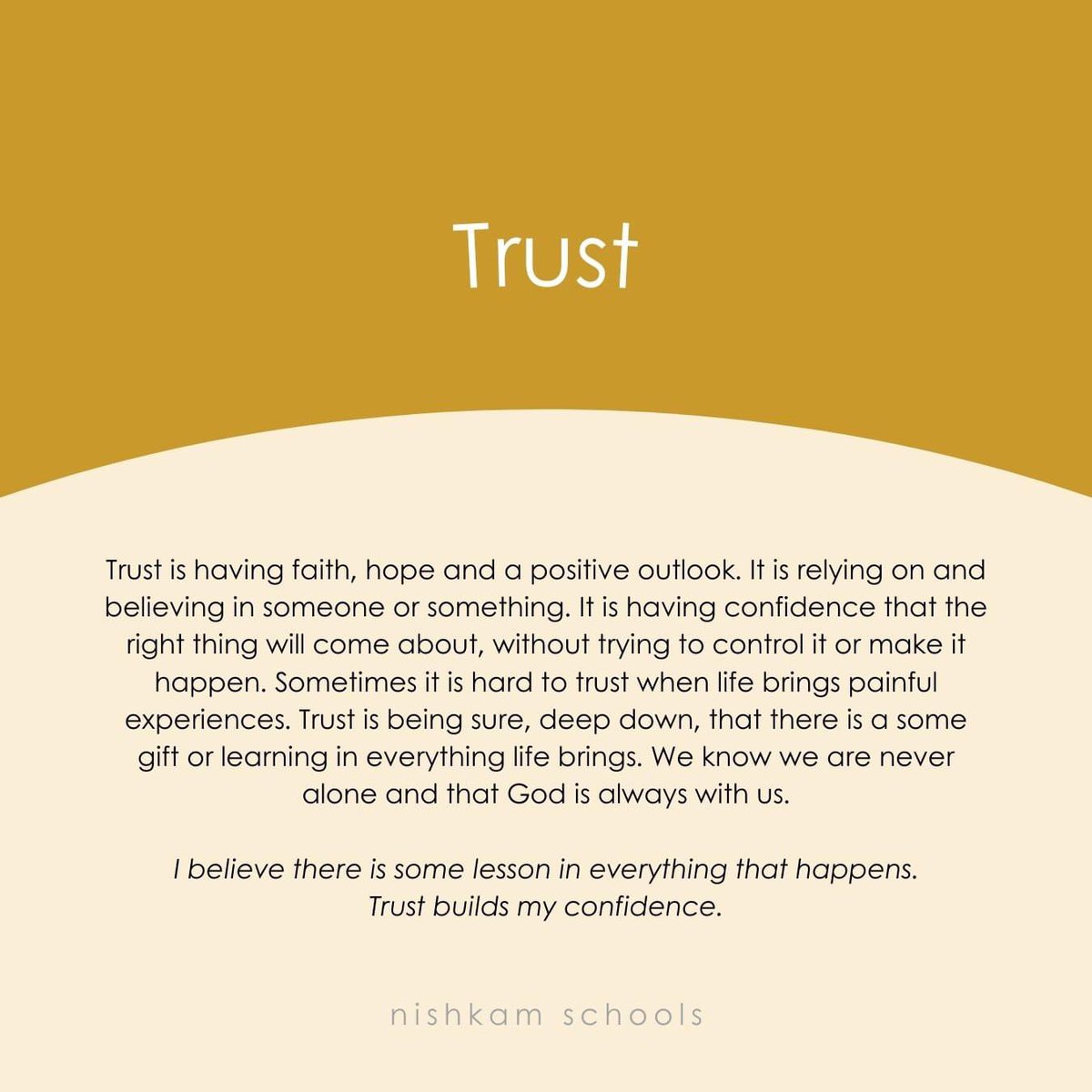 Golden Thread 3, reminds us to put our trust in God. Knowing that God will guide us, deepens our faith in the Divine. This week, we encourage our students to reflect on the virtue of Trust.