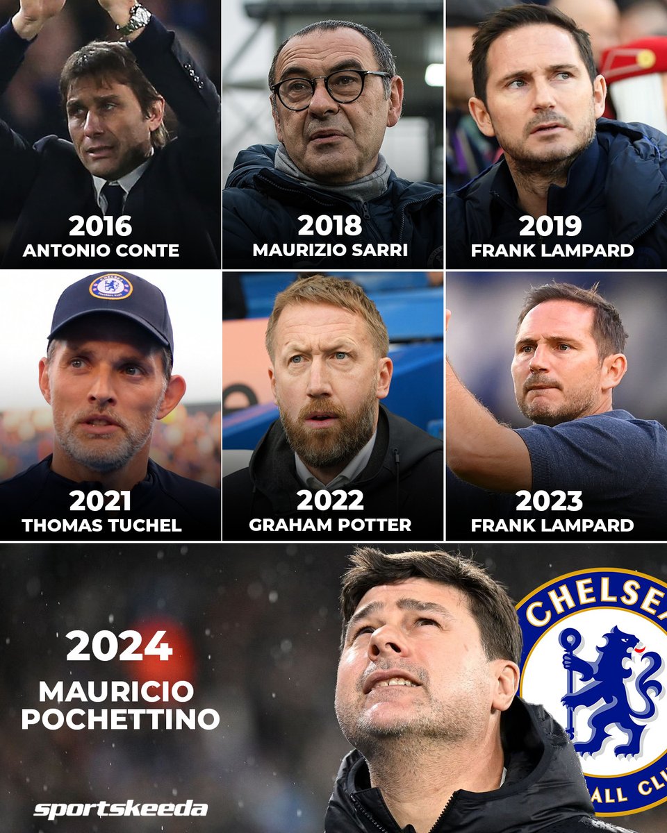 Chelsea have had Six different managers in the last 8 years! (including double stints for Frank Lambard) 👀

Who's next for the Blues? 🔵

#Chelsea #MauricioPochettino