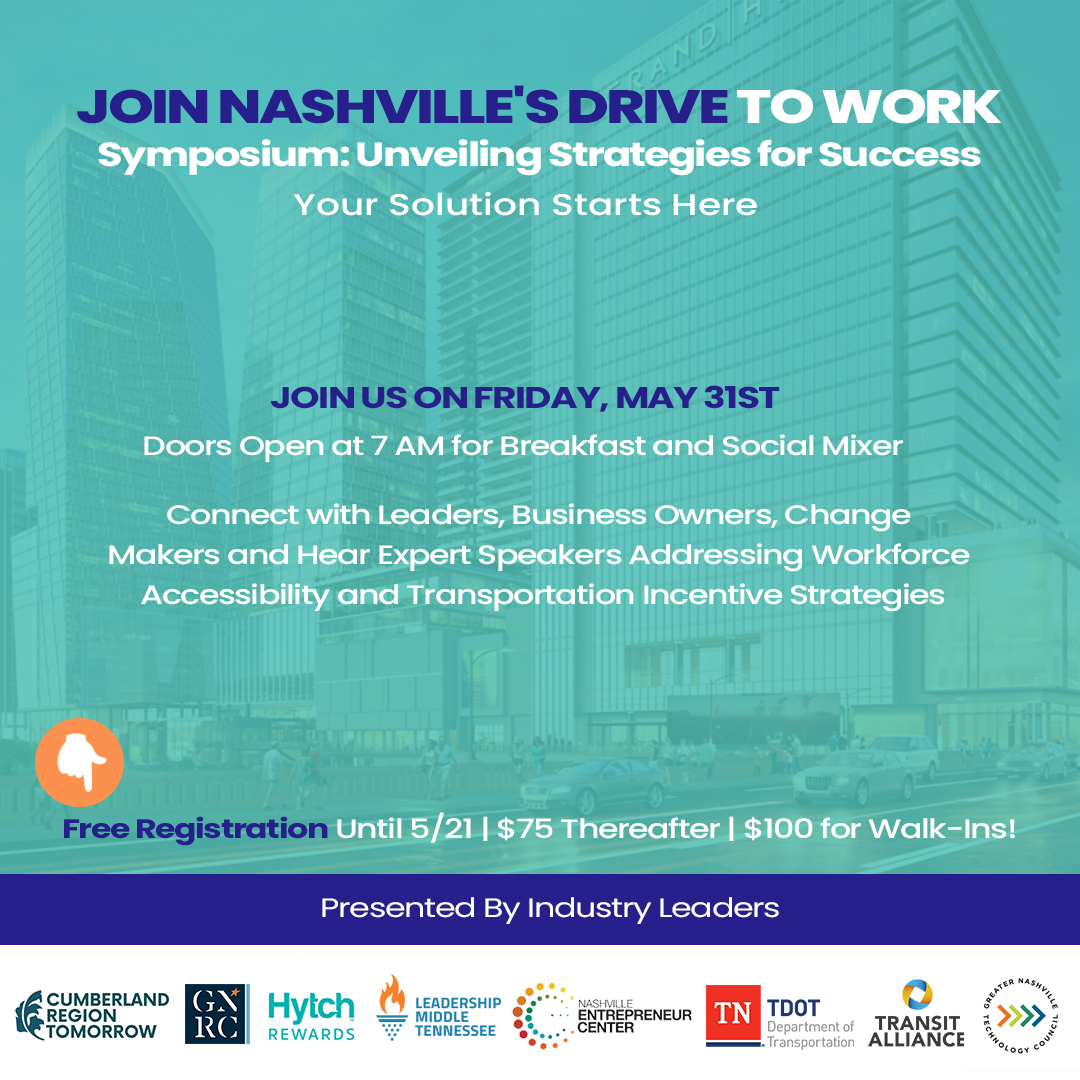 We hope you'll join us on May 31st at  7:00 am at the Grand Lodge for Free and Accepted Masons downtown Nashville.

Registration is free today--so reserve your seat now!
#businesssolutions #regionaltransportation #mobility #workforce #access