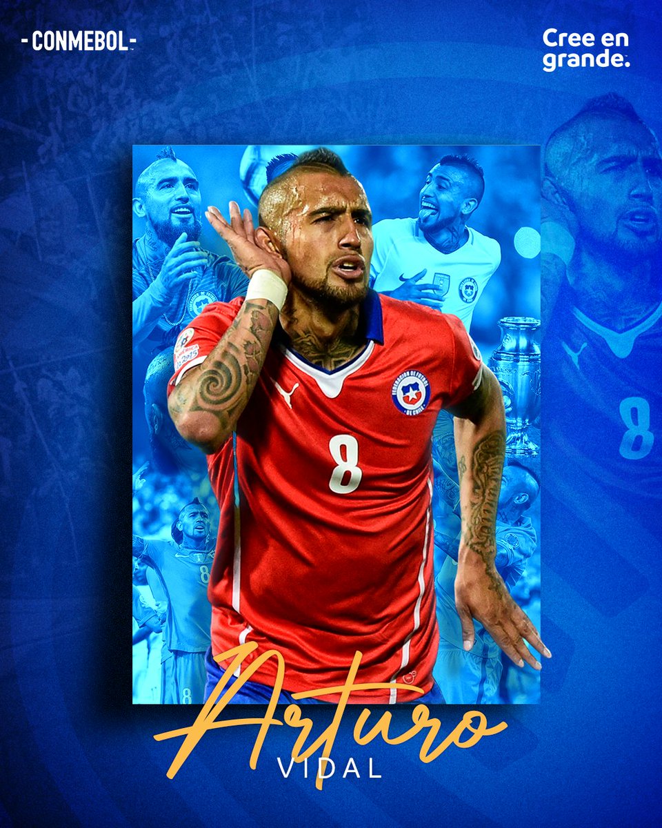 CONMEBOL's tweet image. ¡Es el cumpleaños del 'Rey' @kingarturo23! 👑🇨🇱

Dos veces campeón de la CONMEBOL @CopaAmerica con @LaRoja ⭐⭐

#CreeEnGrande | #AniversarioCONMEBOL