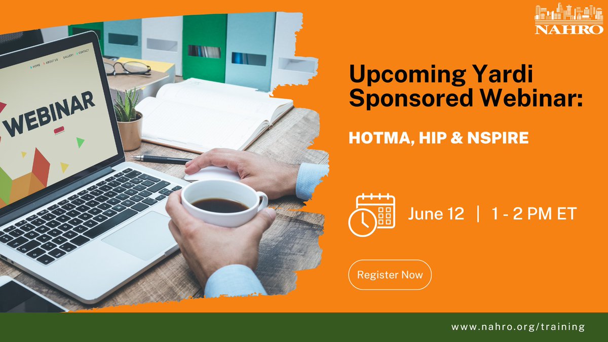 Join Gabrielle Van Horn on June 12, from 1-2 p.m. ET for a @Yardi Sponsored Webinar presentation and Q&A discussion on the intersection between HOTMA, NSPIRE and HIP and how your agency can prepare for IT systems changes and implementation. #TrainingTuesday