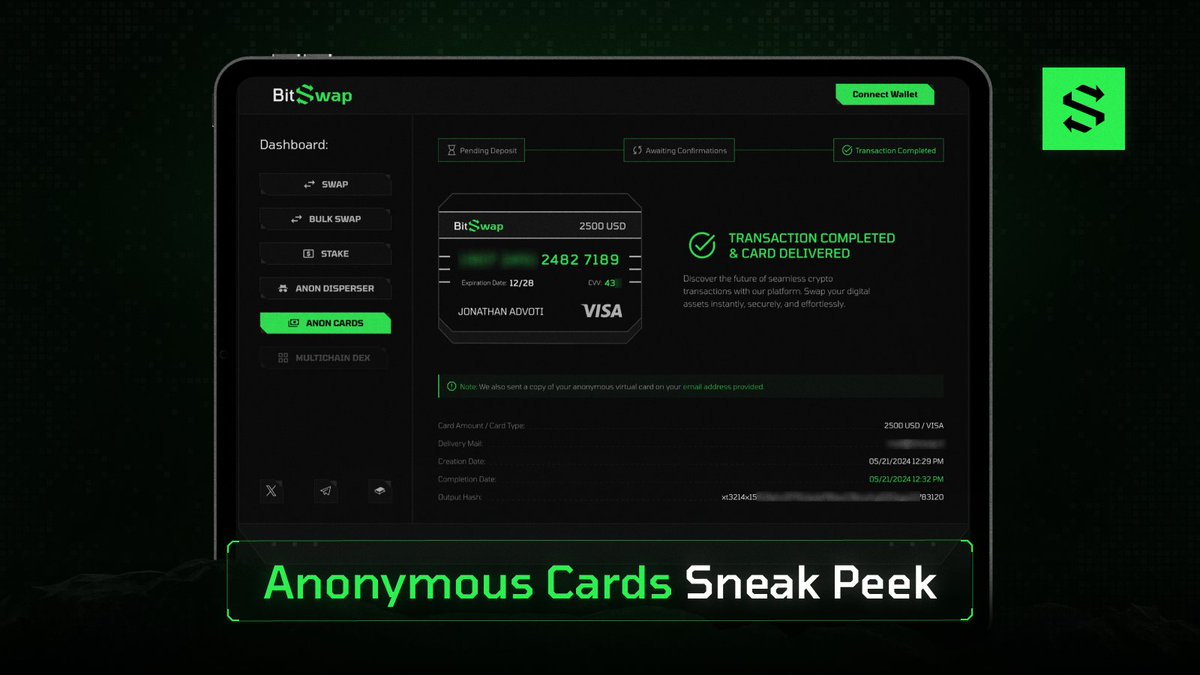 🚨 Did someone mention a $BITS Sneak Peek..?! 👀

💳 Check out our upcoming Anon. Cards, arriving soon on the #BitSwap protocol. Enjoy the privacy you deserve, daily.. 🕵️‍♂️

Find out more @  docs.bitswap.it! 👈