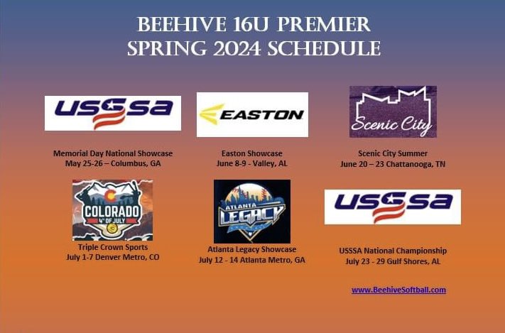 2024 Beehive 16u summer schedule. <a href="/BeehivePremier/">Beehive Varsity Premier</a> <a href="/govsoftball/">Wallace-Dothan Softball</a> <a href="/SUSCC_softball/">Southern Union Softball</a> <a href="/AUMWarhawksSB/">🥎AUM Softball</a> @GHC_Softball <a href="/VSCCPioneersSB/">Vol State Softball</a> <a href="/SUHawksSoftball/">Shorter University Softball</a> <a href="/SouthernMissSB/">Southern Miss Softball</a> <a href="/UWA_Softball/">UWA Softball</a> <a href="/UMassSoftball/">UMass Softball</a> <a href="/byusoftball/">BYU Softball</a> <a href="/MercerUSoftball/">Mercer Softball</a> <a href="/JAX_Softball/">Jacksonville Softball 🥎</a> <a href="/NWSCC_SB/">Northwest Shoals Softball</a> <a href="/WallaceStSB/">Wallace State Softball</a> <a href="/UWGSoftball/">West Georgia Softball</a> <a href="/UHCougarSB/">Houston Softball</a>