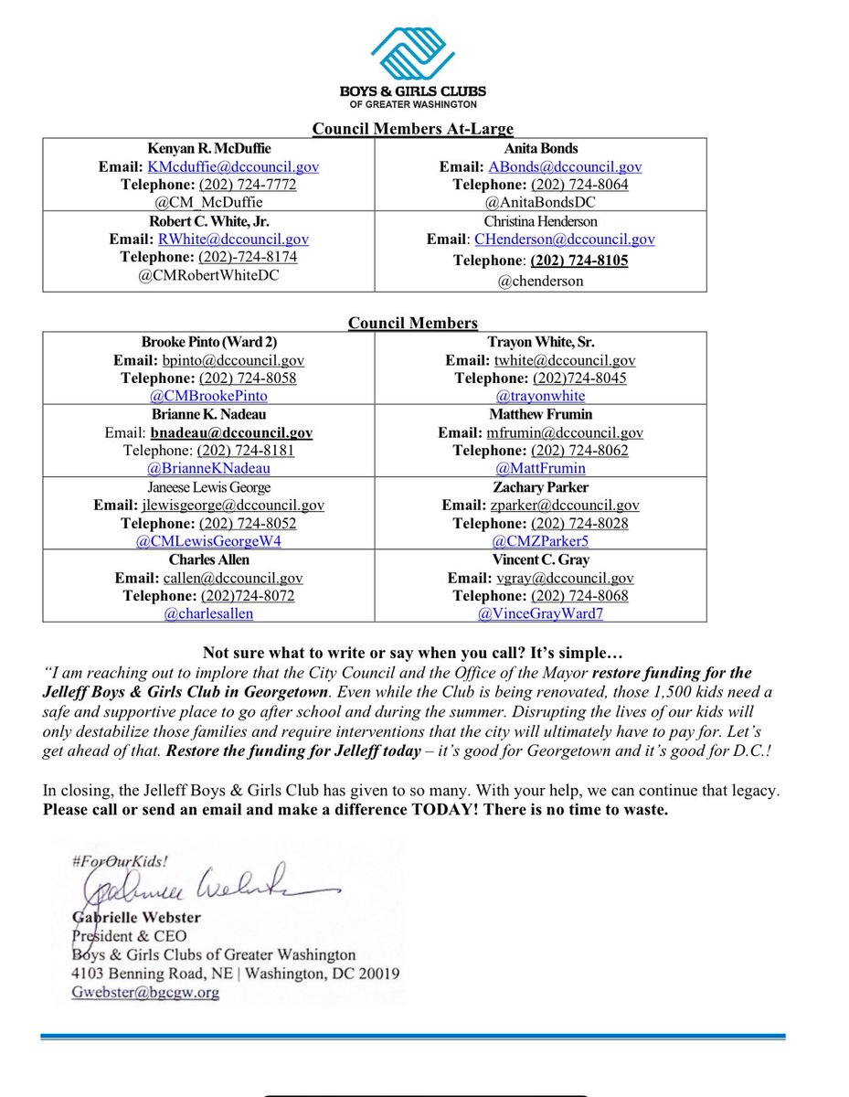 SAVE JELLEFF! This vital, FREE afterschool program was cut. URGENT- if DC Council &amp; <a href="/ChmnMendelson/">Phil Mendelson</a> don’t restore it by 5/28, HUNDREDS of <a href="/BGCGW/">BGCGW</a> at-risk kids from all 8wards inc many of my constituents, and their WORKING PARENTS, will be hurt. How2Help: share this, email, call: