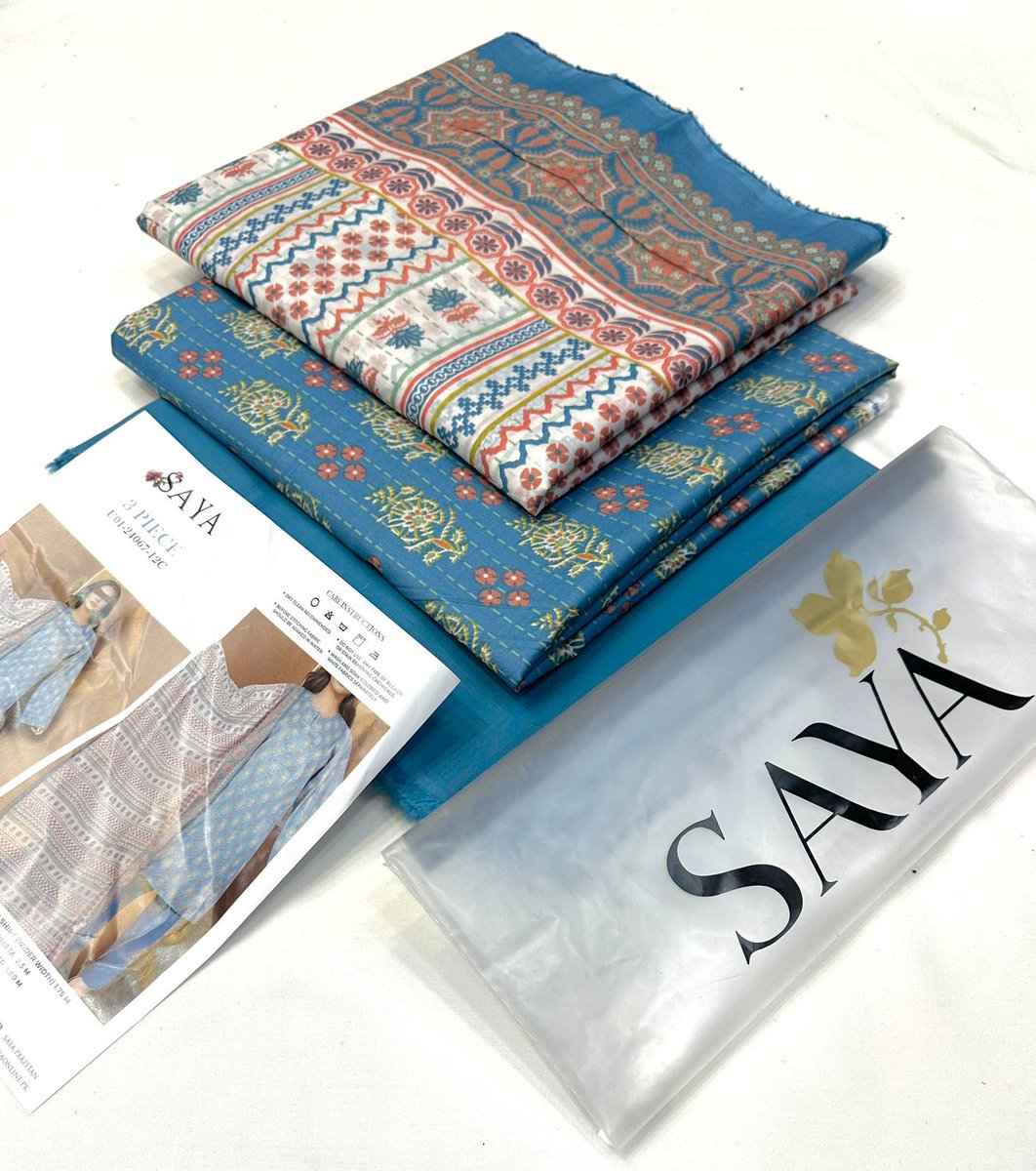 *(SAYA Opening 2024)*

*SAYA 💯 Original *Printed 3pc Collection*

    *Fabric Lawn*

*Printed Lawn Shirt*
*Printed Voil lawn Duppata*
*Dyed lawn trouser*

*Stuff N Colors 💯 *Garenty*
*Beautiful Colors Nd* *Designs*
*Booked Your Order Now Fast*
   *