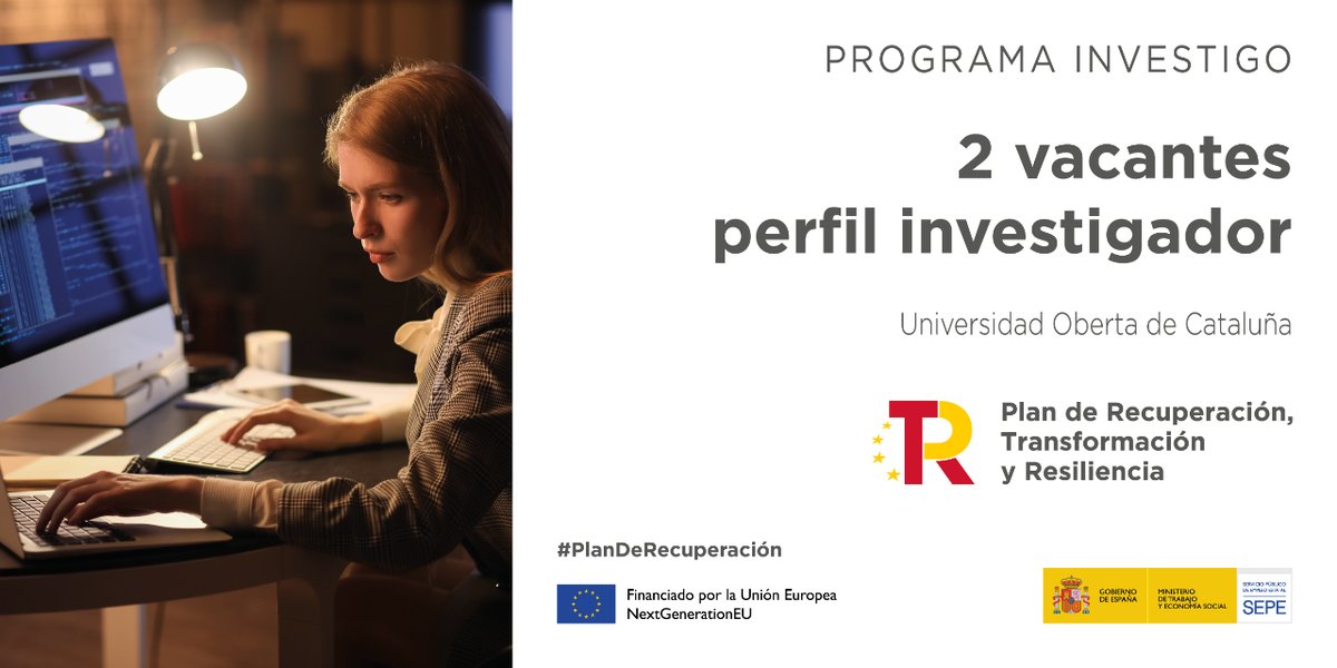 🇪🇺 #ProgramaInvestigo ➡  🧬🔬 @UOCuniversity lanza 2️⃣ #OfertasdeEmpleo para perfil investigador. 📧 Envía tu CV a seleccio@uoc.edu con copia a fagradano@uoc.edu 🔸 Financiado por la UE – NextGenerationEU @P_Recuperacion 🔷 Más información 👉 sepe.es/HomeSepe/que-e…