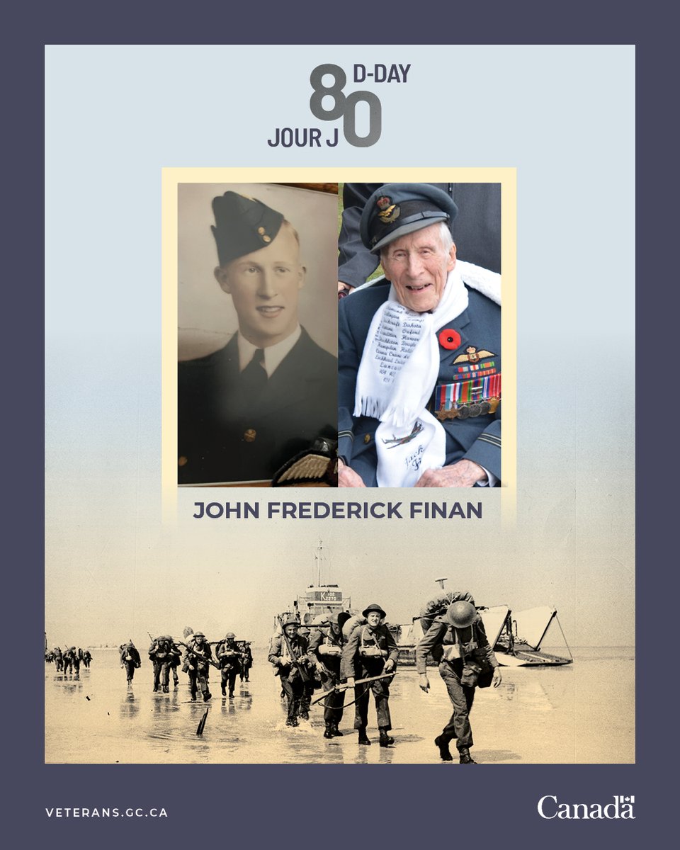 We are 16 days to D-Day 80. Tens of thousands of Canadians took part in the Normandy Campaign in 1944, including John Frederick Finan. He is believed to be the last living @RCAF_ARC Lancaster bomber pilot of the #SWW. 🔗: veterans.gc.ca/eng/remembranc… #DDay80 #CanadaRemembers