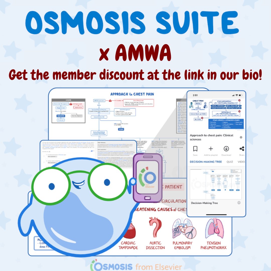 Through our partnership with @osmosismed AMWA members get 50% off Osmosis memberships! Osmosis provides basic and clinical sciences high yield notes, videos, and practice questions perfect for exam and boards studying 👩🏻‍💻📖📚

#MedTwitter #MedStudentTwitter