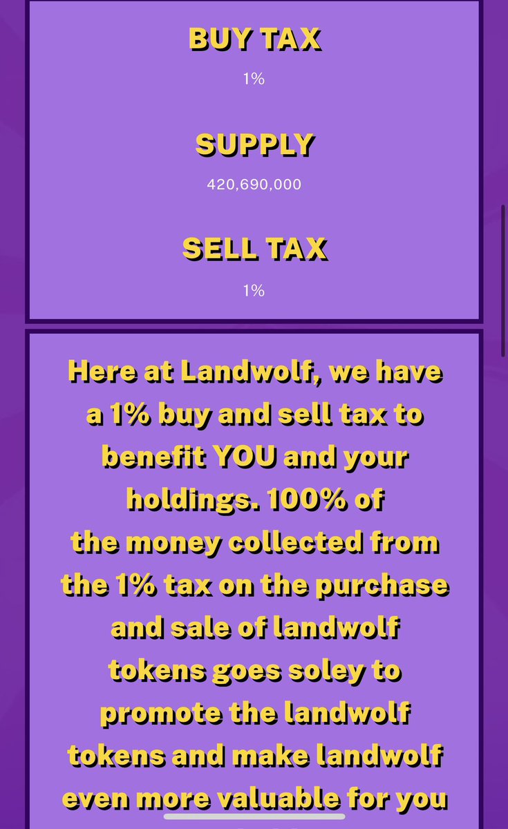 6/❇️Tokenomics:

🟣 Ticker: $WOLF

🟣 Chain: ETH 

🟣 Total supply: 420,690,000

🟣 Tax: 1% buy and 1 % sell 

🟣 CA: 0x9c7D4Fb43919DEf524C1a9d92FE836169eAF0615