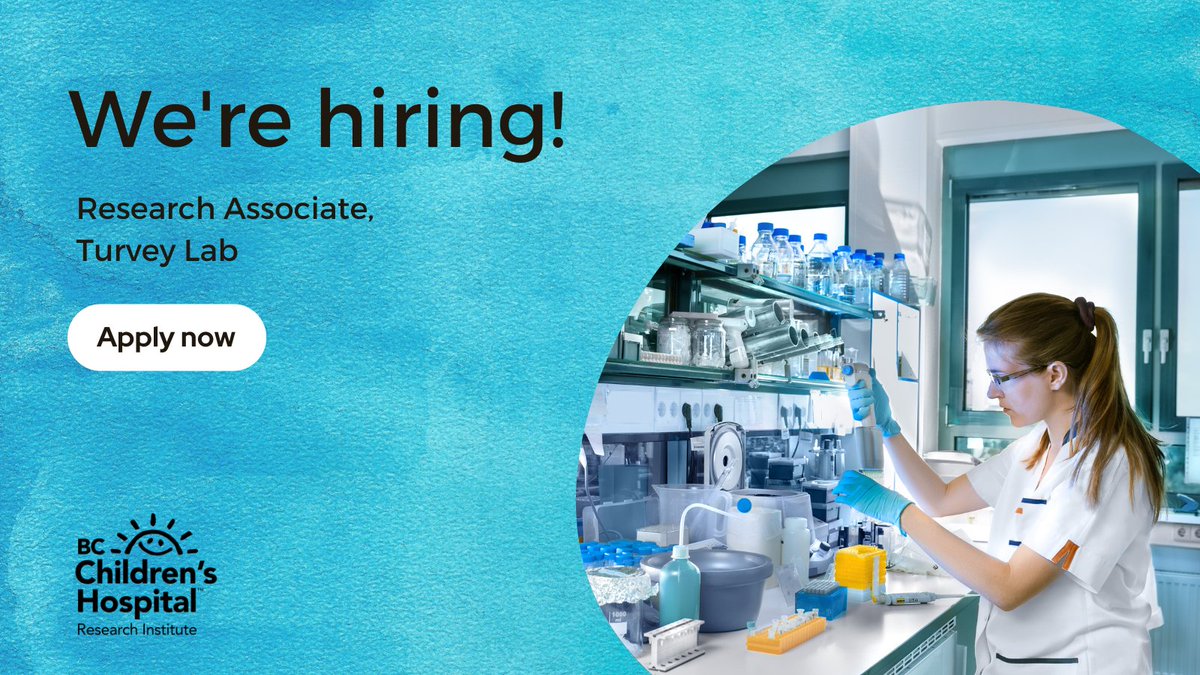 📢 New job opportunity! We're accepting applications for Research Associate with the @TurveyLab. The ideal candidate will have expertise in translational immunological techniques to lead the team in unravelling new human inborn errors of immunity. More: bcchr.info/jobs