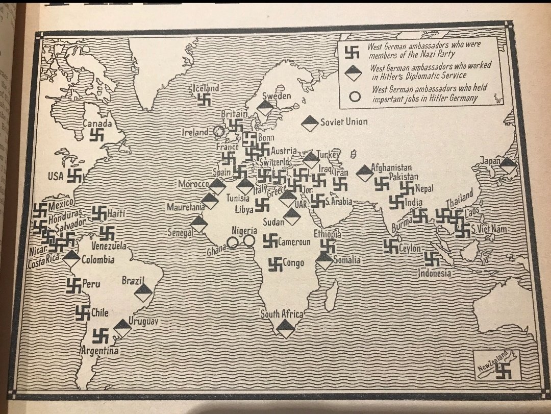 Map of every West German ambassador that was a member of the Nazi Party. (1962). Denazification has never taken place.