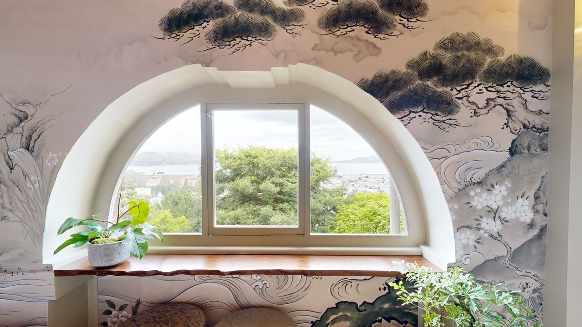 Matterport's tweet photo. Lisa Staprans's #Meditation Room at this year's #sfshowcase provides a serene escape that soothes the mind, body, and soul. Explore the Matterport #digitaltwin to see the space in detail, including the bamboo wall blessed by Thai monks: https://t.co/0ktrvPPuct https://t.co/KAohlNKNI4