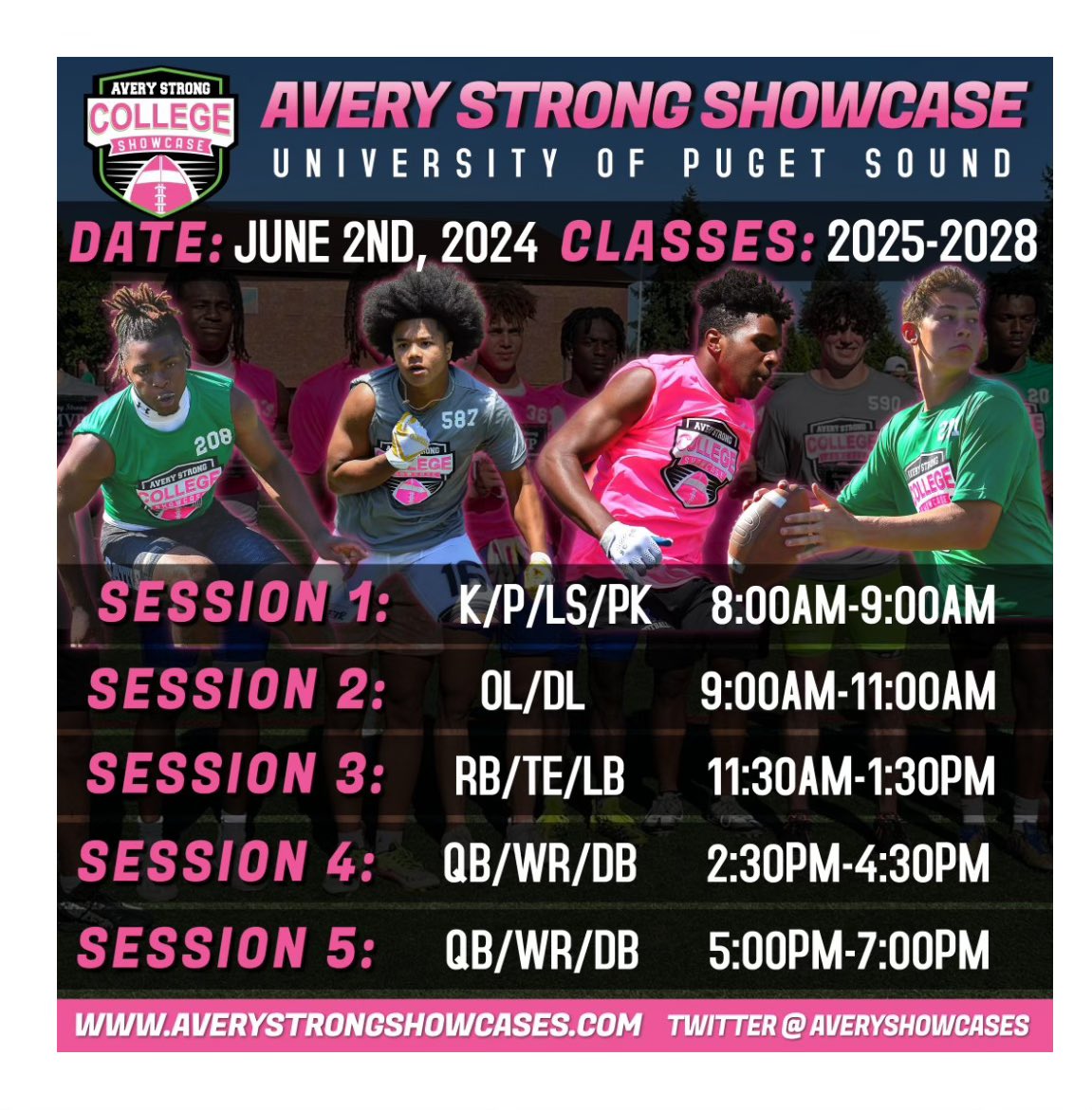 Excited for my first official showcase. I will be attending the wide receiver session. 

<a href="/AveryShowcases/">Avery Strong Showcases</a>
<a href="/TaylorBarton12/">Taylor Barton</a>
<a href="/jeffthomas4/">Jeff Thomas</a>