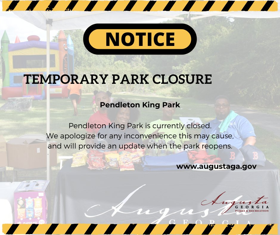 Pendleton King Park is currently closed. We apologize for any inconvenience this may cause, and we will provide an update when the park reopens.