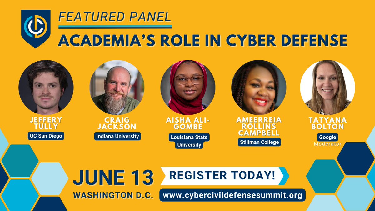 A panel at our upcoming Summit will explore the crucial role higher ed institutions play in advancing #CyberCivilDefense — feat. academics leading research initiatives & university @Cyber_Clinics addressing the cyber challenges of public interest orgs! cybercivildefensesummit.org