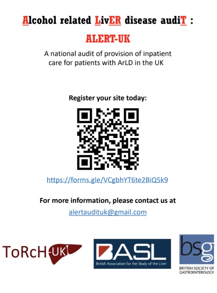 🚨 ALERT 🚨 Do you want to improve inpatient care for people with #ARLD? Today we're launching the ALERT UK audit Find out more by emailing and register your hospital to take part 👇🏾 @EwanForrest1 @arjybargy @MhairiDonnelly @adyeoman @drrichardparker