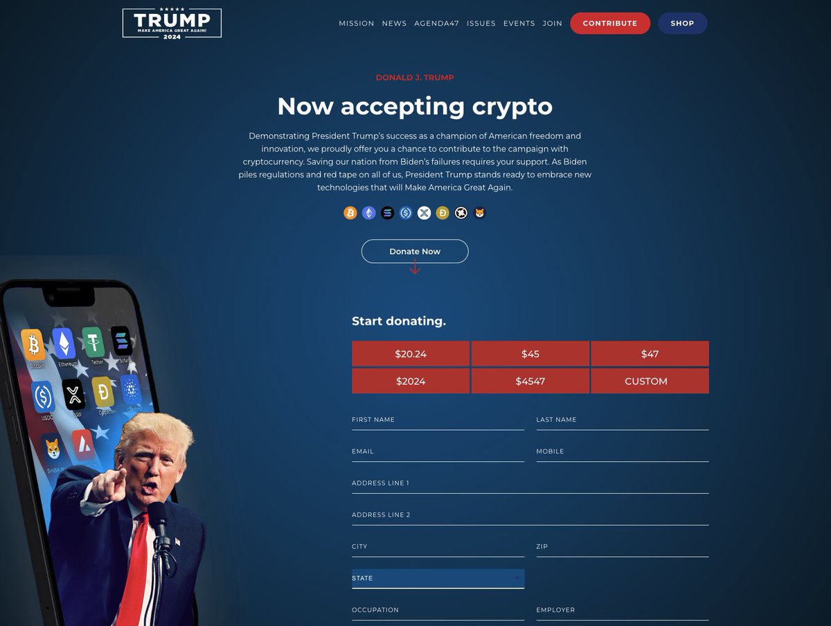 🚨 JUST IN: #Trump campaign now accepta #crypto donations