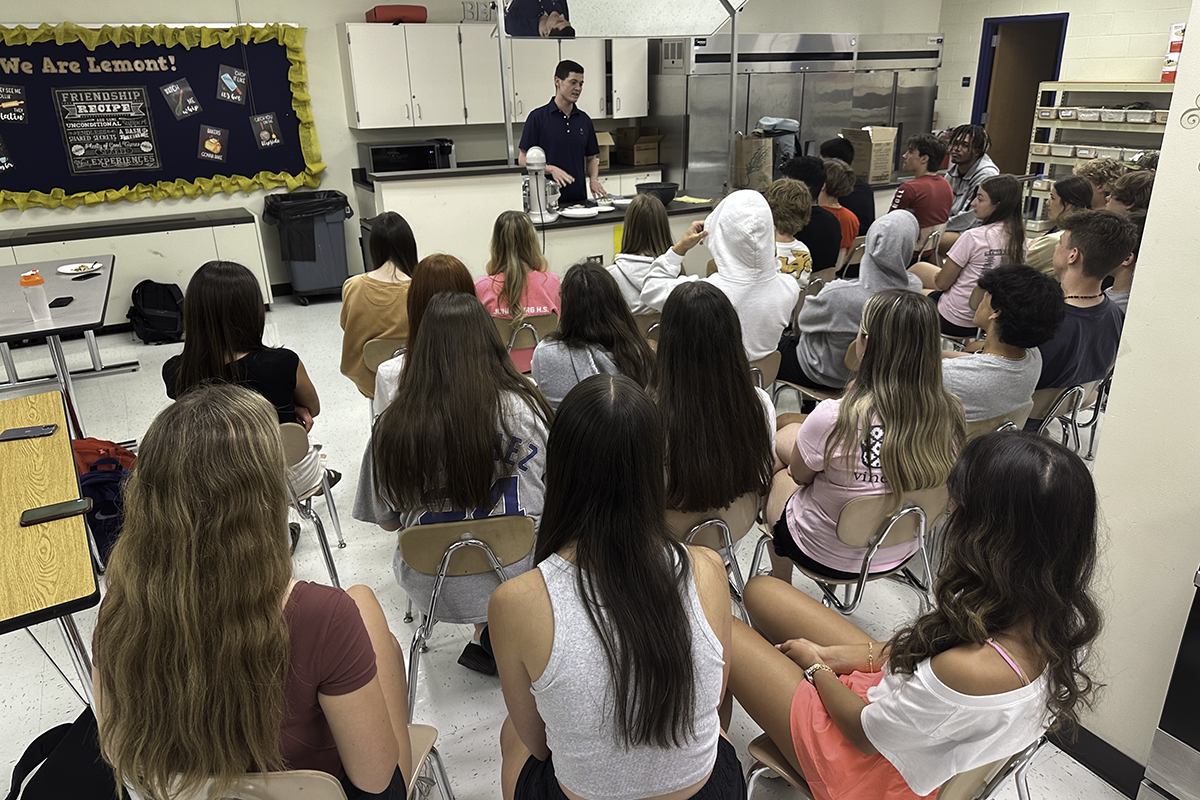 We welcomed a special guest to campus today as Joey Baffoe '16 spoke to @Lemont_HS's Culinary Arts & Food Prep students! After an intense six-week certificate program in Paris, Joey has returned home and is a chef in a Michelin-starred restaurant of The Alinea Group. #WeAreLemont