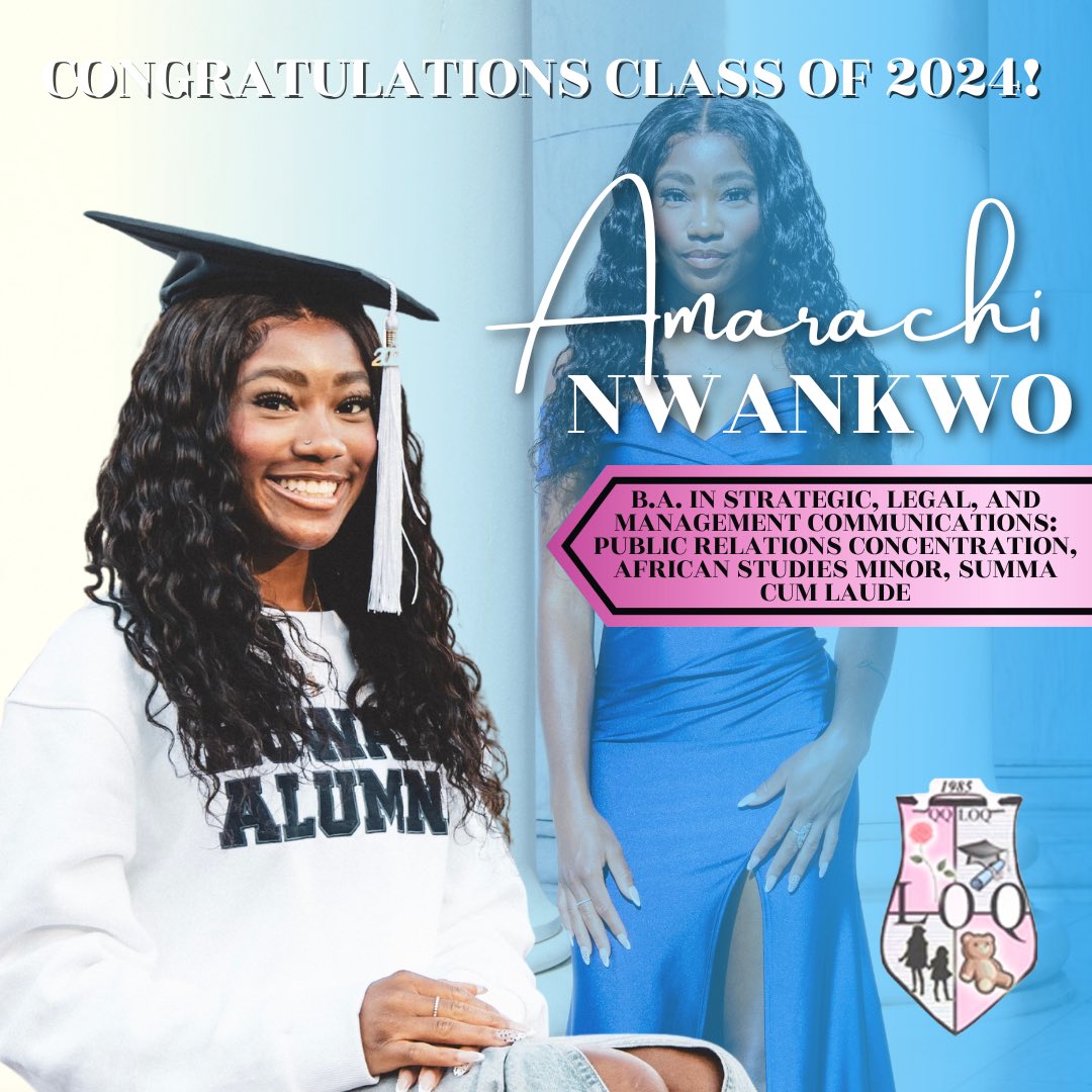 LOQSC's tweet image. #QQonGRADulations To our sister Amarachi, for graduating with a B.A. in Strategic, Legal, and Management Communications: Public Relations Concentration, African Studies minor, Summa Cum Laude!

We are so proud of you Amarachi! #qqualityladyalert
