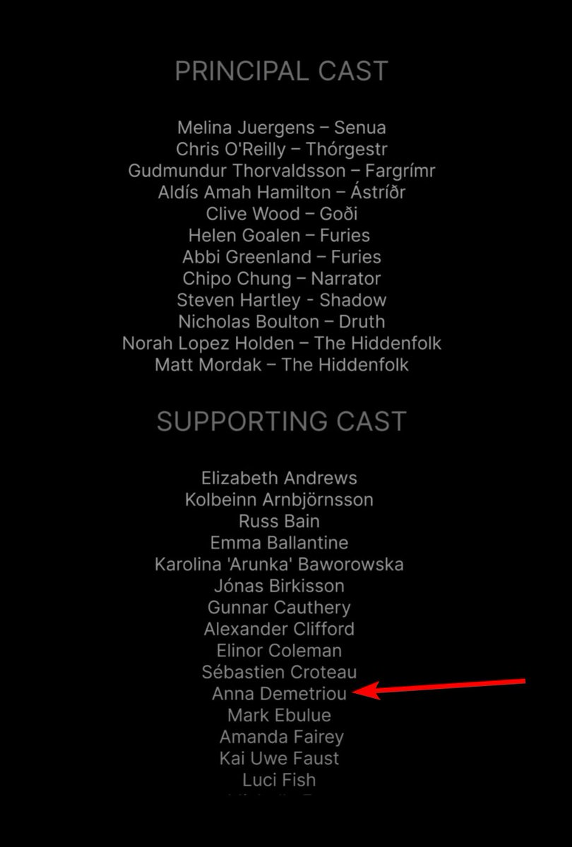 I recorded for Ninja Theory 2 years ago, they said they were workshopping actors they liked and there was no guarantee of being in the final product so I figured I wasn't... but 2 years later just checked the credits and oh my god I am in Hellblade II. MUSN'T PANIC. #Hellblade2