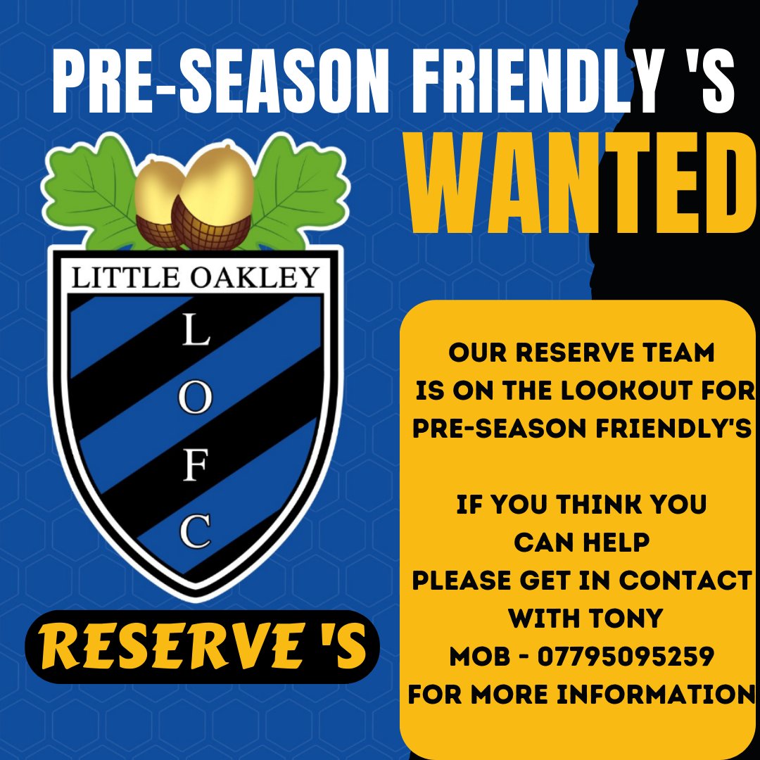 Our Newly promoted Reserve Team are on the lookout for Pre-Season Friendly's, please get in contact with Tony for more information. ⚫🔵🌰⚫🔵 #friendly #footballfixtures