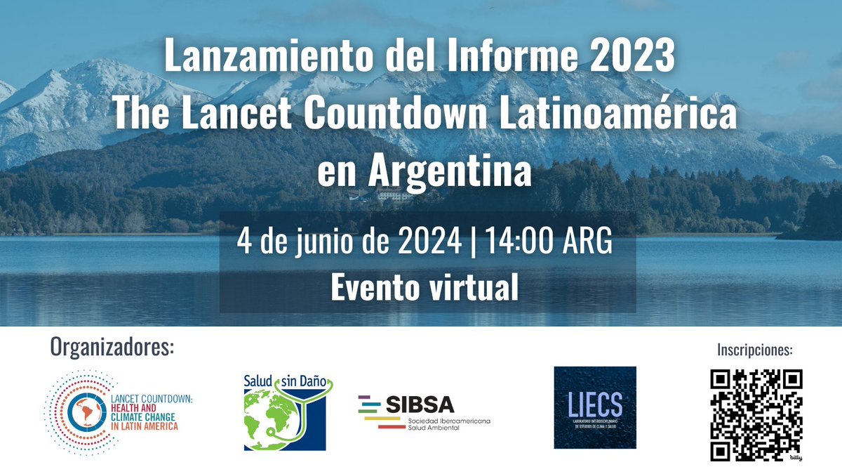 El evento de Lancet Countdown Latinoamérica llega a Argentina 🇦🇷 el 4 de junio. Únete online para un enfoque especial en temas de salud y clima del país. ¡No te lo pierdas! 

🗓️ 4 de julio 
🕑14:00 pm 
Regístrate aquí: bit.ly/3UOtQsQ