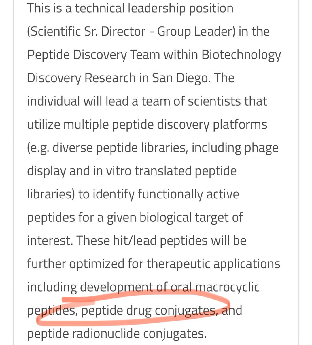 Eli Lilly shown its hand re. its peptide ambitions by hiring Scientific Snr Director - Peptide Discovery. This is beyond Radioligand (POINT’s focus) + includes PDCs. Novartis + EL now demonstrably investing in PDC. #AVCT is in the sweet spot technology-wise… ignore the noise!