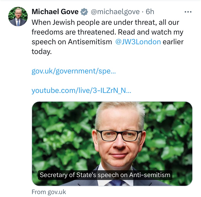I’m Jewish, and I feel that this divisive language only fuels antisemitism. What’s more, I don’t appreciate desperate gentiles using my ancestry to further their own political prospects. Many Jews despise what is happening in Gaza. If you focus on them Michael, I’ll listen.