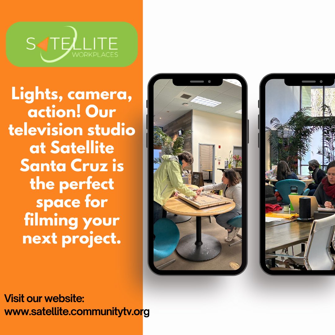 Lights, camera, action! Our television studio at Satellite Santa Cruz is the perfect space for filming your next project. With professional equipment and expert support, bring your vision to life in style. #Satellite #Cowork #Coworkingspace #Santacruz #California #remote