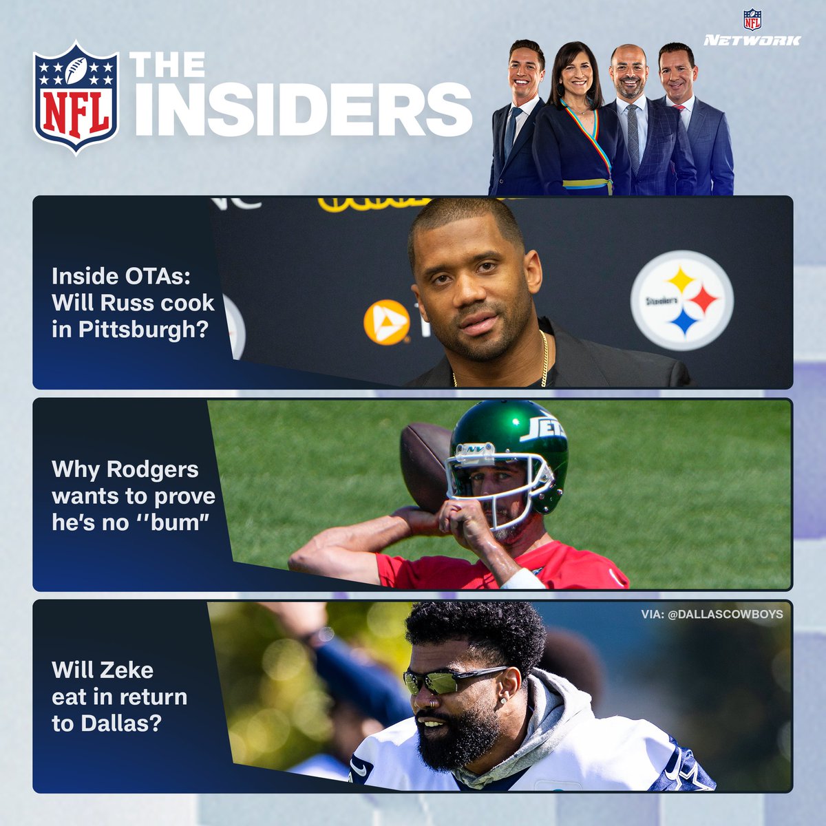 The Insiders is back and better than ever! Tune in to tonight’s episode at 7pm ET on NFL Network. 👀 @TomPelissero | @judybattista | @MikeGarafolo | @RapSheet