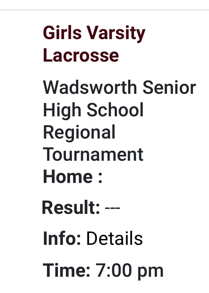 <a href="/NAglax1/">NA Girls Lacrosse</a> plays at home Wednesday night. Start of state tournament!