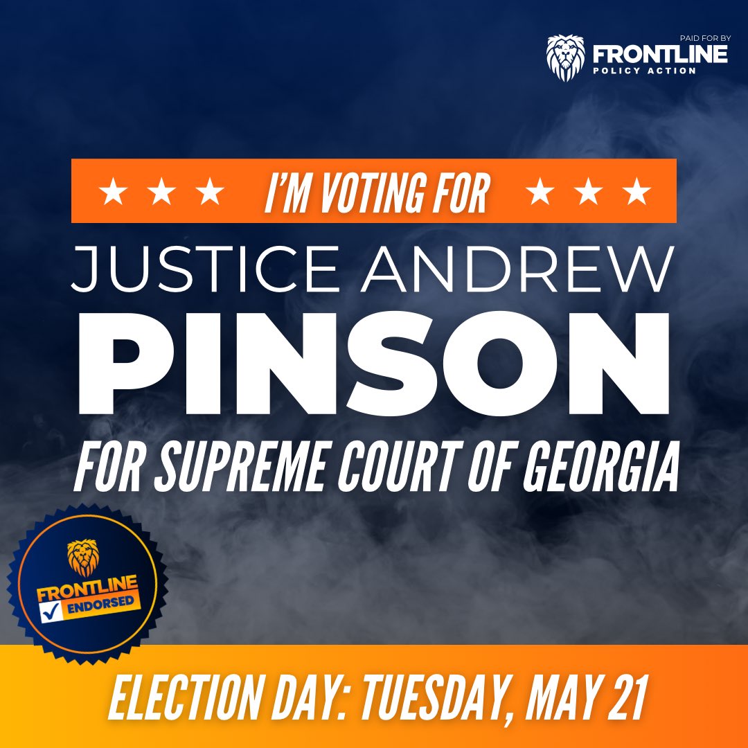🚨 THERE ARE JUST HOURS LEFT TO VOTE & PROTECT GEORGIA’S COURT! The race for the Georgia Supreme Court will have major implications for protecting freedom and conservative values across our state. Stand with Justice Andrew Pinson today! Find your polling place here 👉