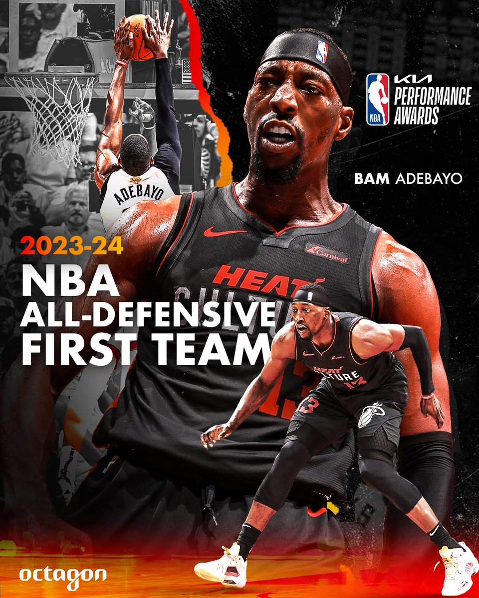 Congrats to @bam1of1 on being named to the NBA All-Defensive First Team! 😤 ✅ Fifth-consecutive NBA All-Defensive Team selection, marking the most selections in @MiamiHEAT franchise history. ✅ Third player in @MiamiHEAT history to earn First Team honors.