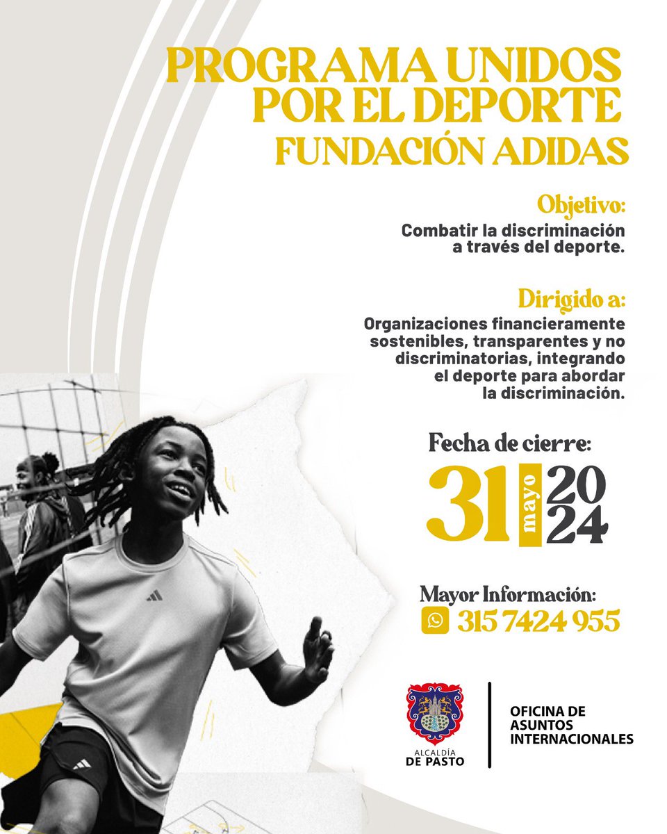 OAIPasto's tweet photo. ¿Tu Organización es deportiva y busca financiamiento para combatir la discriminación? aplica al programa Unidos por el Deporte de la FundaciónAdidas. Requisitos: transparencia, sostenibilidad y compromiso con la equidad.🌟
31 de mayo de 2024
Más info: https://t.co/yx847k31wJ https://t.co/7OtiBRfXUI