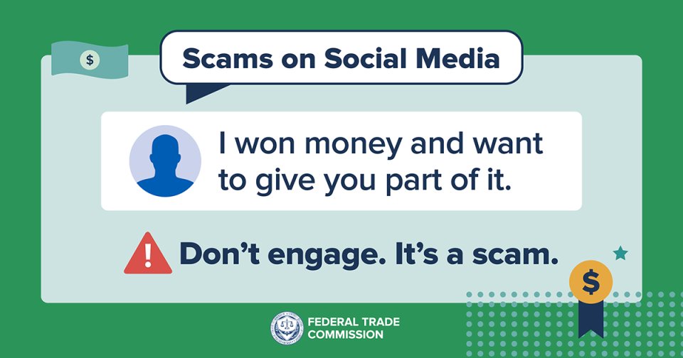 Say you’re scrolling through your social media feed and you see a post saying, “I’m the winner of $600 million from the Powerball lottery. I’m giving away $50,000 to the first one thousand people to message me.” Don't engage. It's a scam. Learn more: militaryconsumer.gov/blog/free-mone…