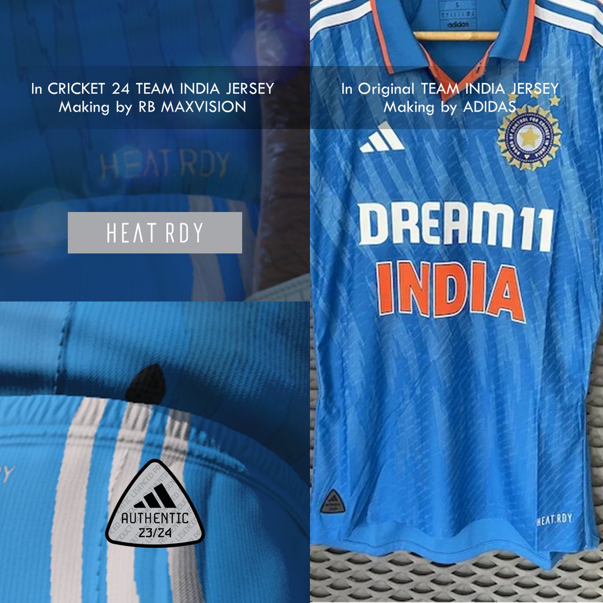 Have you noticed these extra details i made in #Cricket24 to #India team jersey?

(TEST 2024, ODI 2023 - 2024, T20i 2024 - 2025 & T20i WC 2024)

Please comment...

@AJMods99 @adidas @BCCI @ImRo45 @imVkohli #Cricket24 #IndiaJersey #IndiaNewJersey #IndiaNewT20WCJersey #T20WorldCup