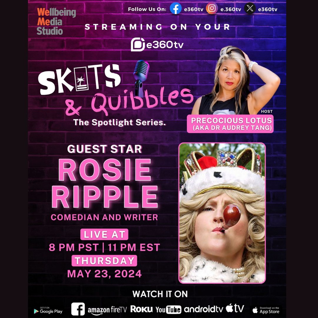To watch youtube.com/live/sYBGr2p58…
The most complex editing I've ever done, but boy it's worth it!!
Comedian and Writer Rosie Ripple presents her one woman show “HOT POTATO” as beleaguered host Maureen O’Clamp dives into the world of wellness with madcap guests all played by Rosie